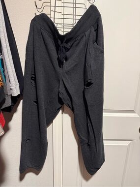 aerie Black Distressed Drawstring Joggers